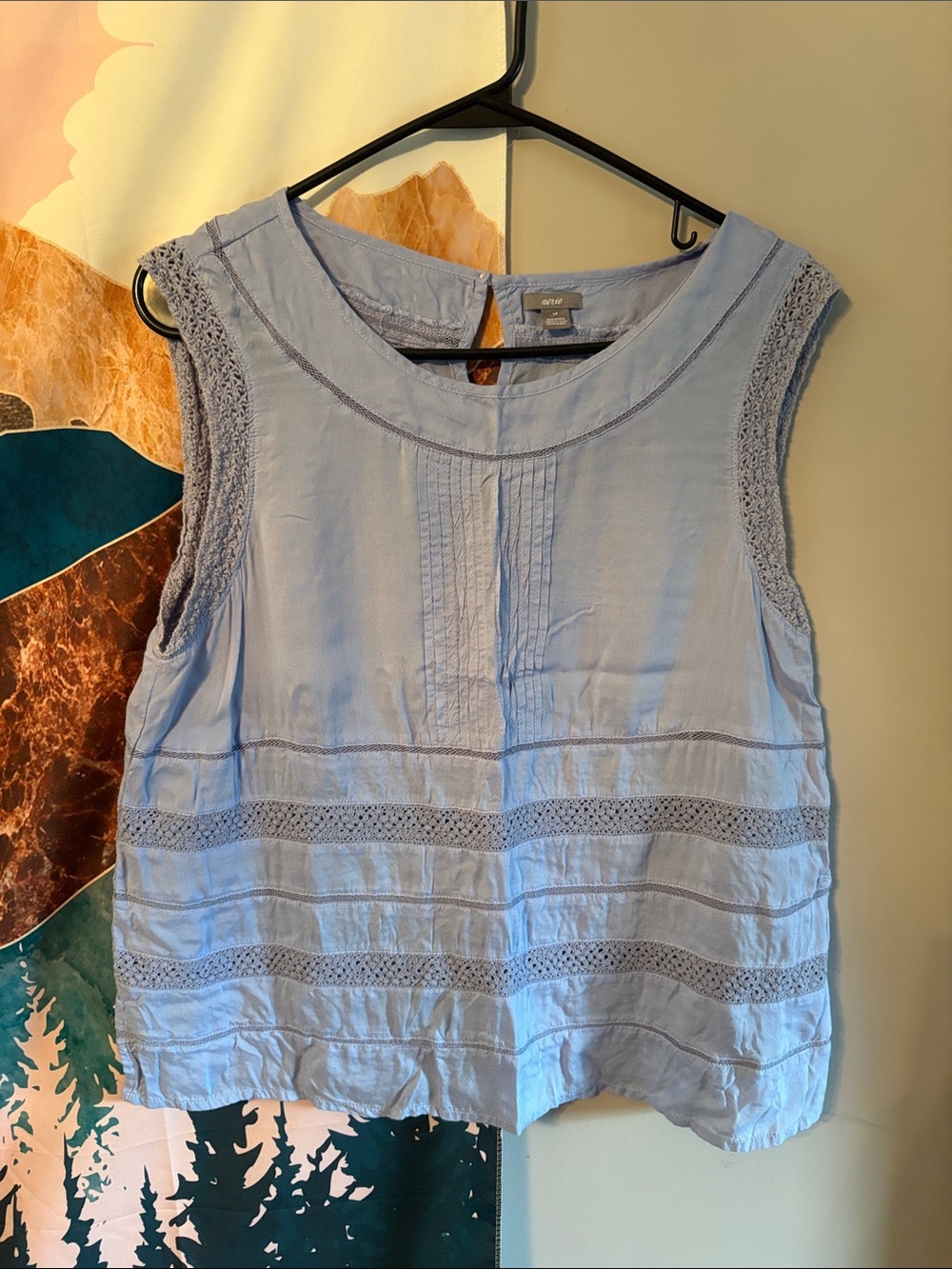 aerie Light Blue Crochet-Trim Sleeveless Tank